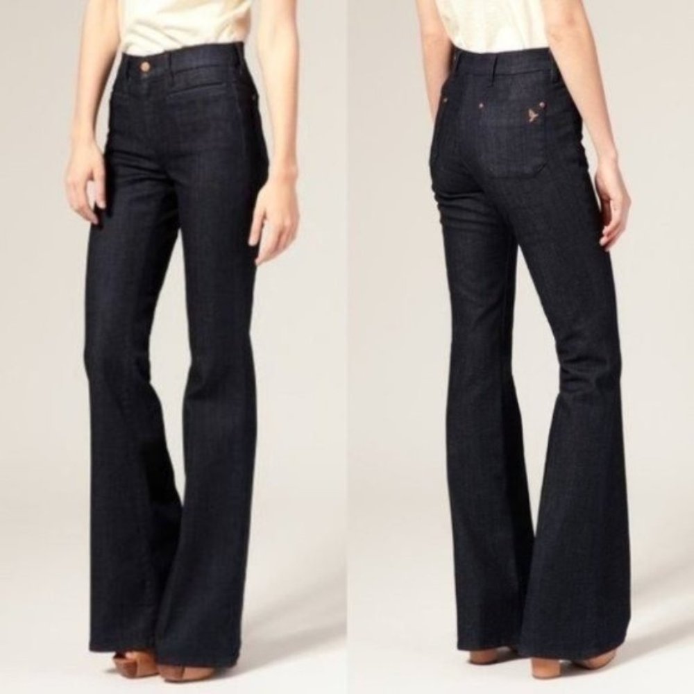 NWT Anthropologie Flare Jeans Size 26 Blue Dark Wash Mid Rise Boho Denim